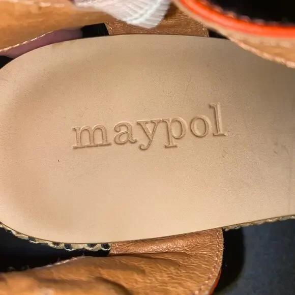 Maypol Brown Leather Woven Wedge Heels Platform Sandals Women's Size 38 US 7.5 - Picture 9 of 9